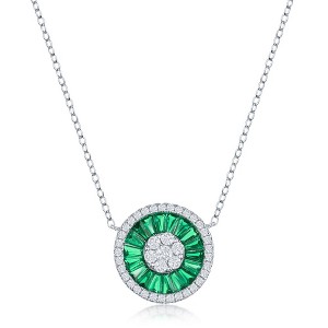 Bella Silver Sterling Silver White CZ and Emerald CZ Baguette Circle Necklace - Green - 16+2 Inch - 1 of 2