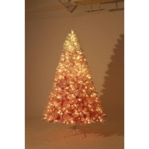 Pink Christmas Tree 7.5ft – Snow Flocked Artificial Tree with Warm White LED Lights & Metal Stand, Prelit Xmas Holiday Decoration for Home - 1 of 3