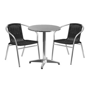 Flash Furniture Lila 23.5'' Round Aluminum Indoor-Outdoor Table Set with 2 Rattan Chairs - 1 of 4