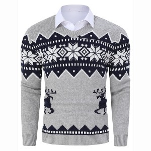 BLUEMING Men's Christmas Sweaters Reindeer & Snowflake V-Neck Sweater Thermal-Lock Knit Holiday Pullover - 1 of 4