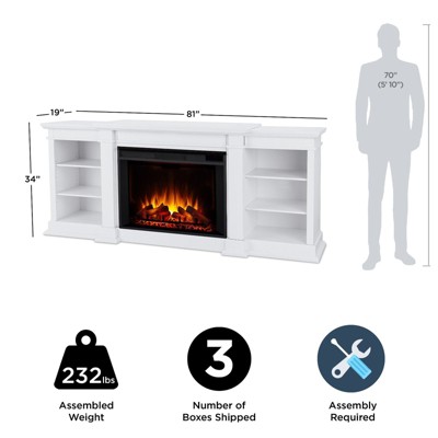 White Grand Electric Fireplace TV Stand with Adjustable Shelves