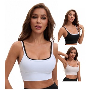 INSPIRE CHIC Women's Double Spaghetti Strap Longline Full Coverage Workout Padded Sports Bras 3 Packs - 1 of 4