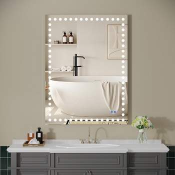Led-Lit Bathroom Mirror, Wall Mounted Anti-fog Memory Rectangular Makeup Mirror with Triple White Lights