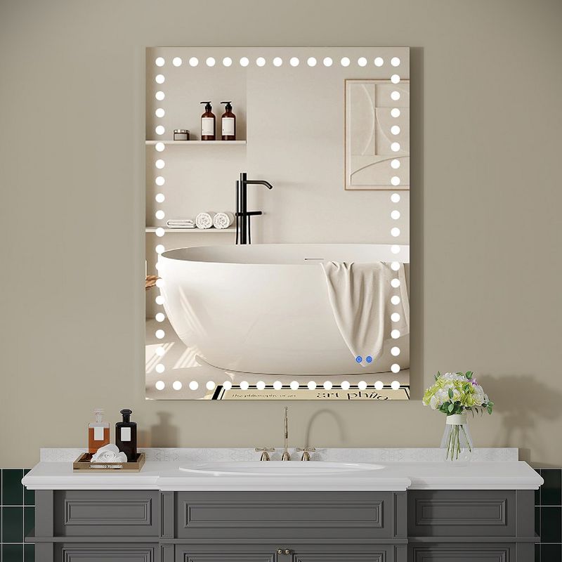 Led-Lit Bathroom Mirror, Wall Mounted Anti-fog Memory Rectangular Makeup Mirror with Triple White Lights, 1 of 6