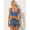 Allegra K Women's Button Down Sleeveless Bustier Jean Crop Tank Denim Top - 3 of 4