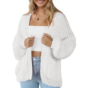 Womens Sweater Knit Cardigan with Pockets Open Front Cable Knit Sweater Chunky Thick Sweater Cardigan for Winter Comfy Knitwear - 1 of 4
