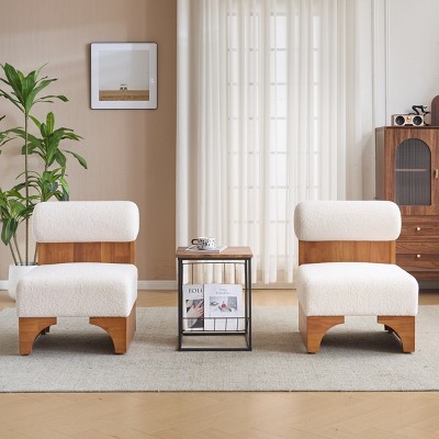 Modern Boucle Lounge Chair with Solid Wood Frame, Rolled Backrest & Cozy Upholstery, Stylish Accent Chair for Living Room & Bedroom-Coolbibila