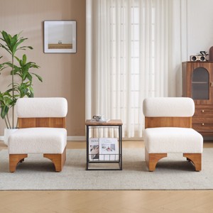 Modern Boucle Lounge Chair with Solid Wood Frame, Rolled Backrest & Cozy Upholstery, Stylish Accent Chair for Living Room & Bedroom-Coolbibila - 1 of 4