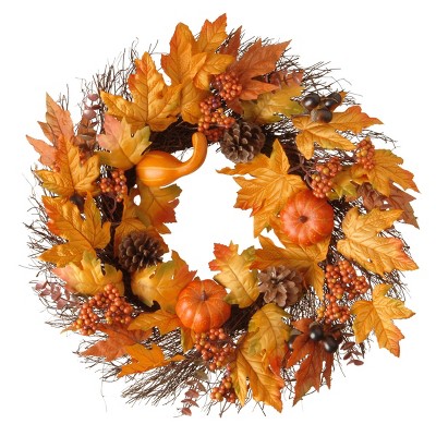 24" Halloween Pumpkin Maple Wreath