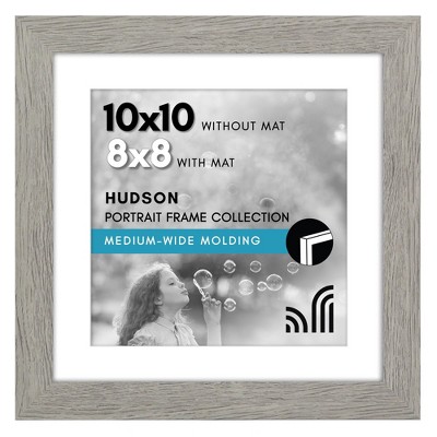 Americanflat 10x10 Picture Frame - Use as 8x8 Frame with Mat or Display 10x10 Photo Without Mat - Hudson Collection - Wide Square Frames Grey Wood