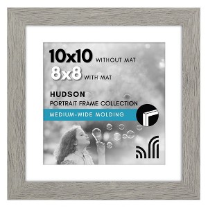 Americanflat 10x10 Picture Frame - Use as 8x8 Frame with Mat or Display 10x10 Photo Without Mat - Hudson Collection - Wide Square Frames Grey Wood - 1 of 1
