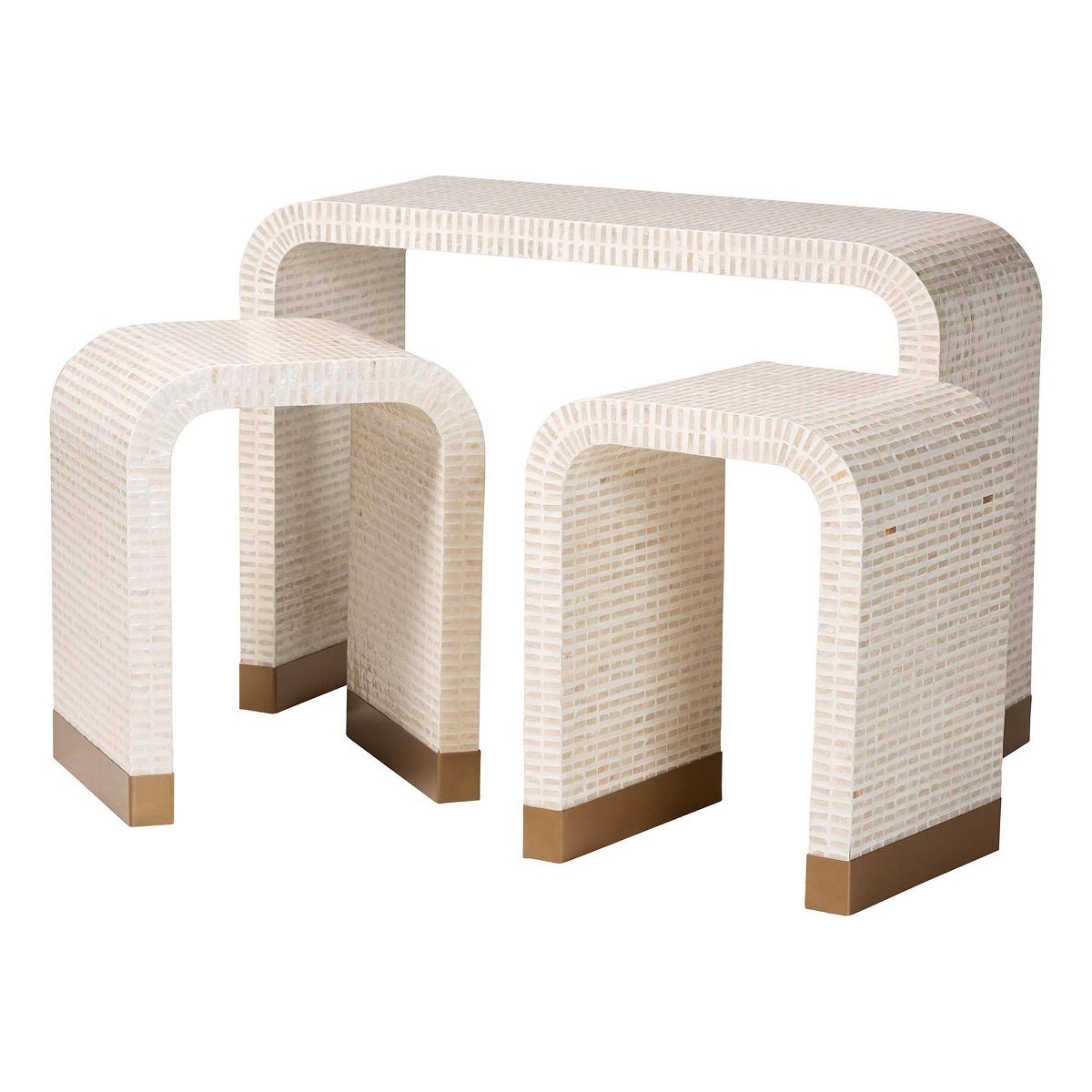 bali & pari 3pc Carlyn Mother of Pearl Capiz Shell Accent Table Set Beige/White/Gold - thumbnail 4