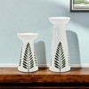 HomeRoots Set of Two Green And White Distressed Botanical Leaf Ceramic Tabletop Pillar Candle Holders - 2 of 4