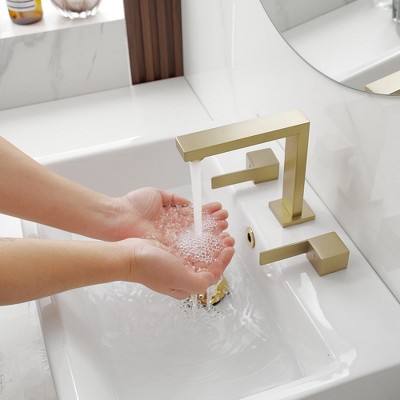 Brushed Gold Widespread Double Handle Mid-Arc Bathroom Faucet