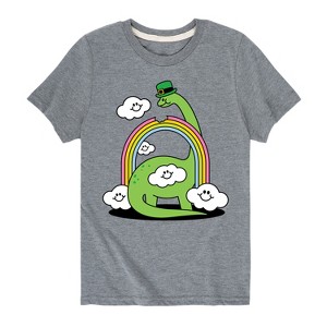 Boys' - Instant Message - St. Patrick's Day Dinosaur Eatting Rainbow Short Sleeve Graphic T-Shirt - 1 of 4