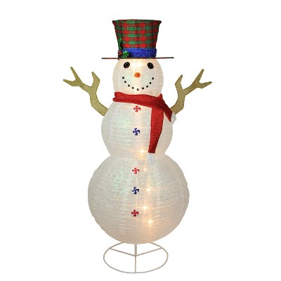 Northlight 6' Pre-Lit White Glittered Snowman with Plaid Hat Outdoor Christmas Yard Art Decor