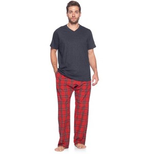 Ashford & Brooks Men's Woven Short Sleeve Jersey Top & Pajama Pants Set - 1 of 4