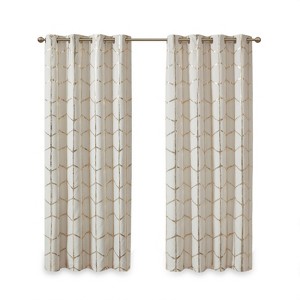 DSVIMOY Curtain Panels, Total Blackout Metallic Print Grommet Top Curtain Panel for Living Room, Bedroom, Ivory&Gold, 84"*50"*0.13" - 1 of 4