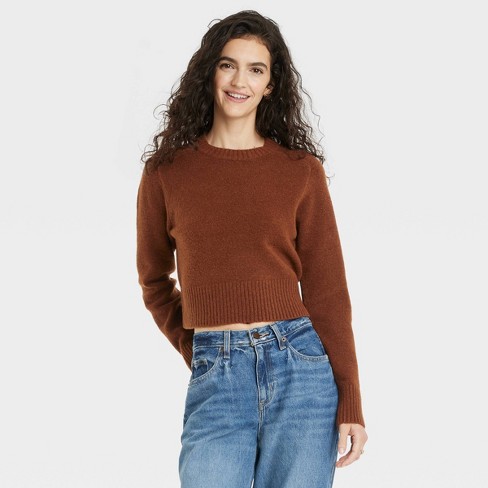 Women's Crewneck Cashmere-Like Pullover Sweater - Universal Thread™ Brown S