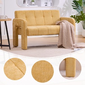 MOONMISS Mini Loveseat Couch 2-Seater Futon Sofa Chair, 48" Chenille Nordic Modern Upholstered Love Seats Couches for Living Room,Apartment,Yellow - 1 of 4