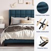Allewie Platform Bed Frame with Wingback, Fabric Upholstered Square Stitched Headboard and Wooden Slats, Mattress Foundation, Box Spring Optional, Easy Assembly - 3 of 4