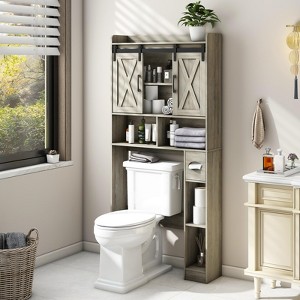 Over The Toilet Storage Cabinet with Sliding Door & Toilet Paper Holder Stand - 1 of 4