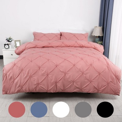 3 Pcs Polyester Embroidery Pinch Pintuck Bedding Sets Queen Pink - PiccoCasa