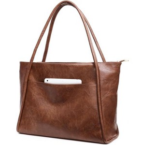 Large Black Tote Bag for Women Work with Zipper Vegan Leather Ladies Travel Handbags and Purses - 1 of 4
