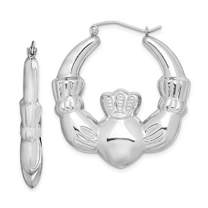 Black Bow Jewelry Sterling Silver Claddagh Hoop Earrings - 35mm (1-3/8 in) - 1 of 3