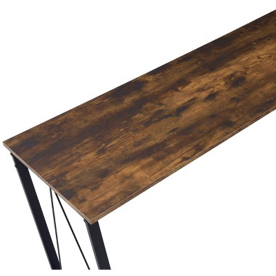 Vynxaria Weathered Oak Black Desk Distressed Finish Writing Table for Home Office Rustic Interiors