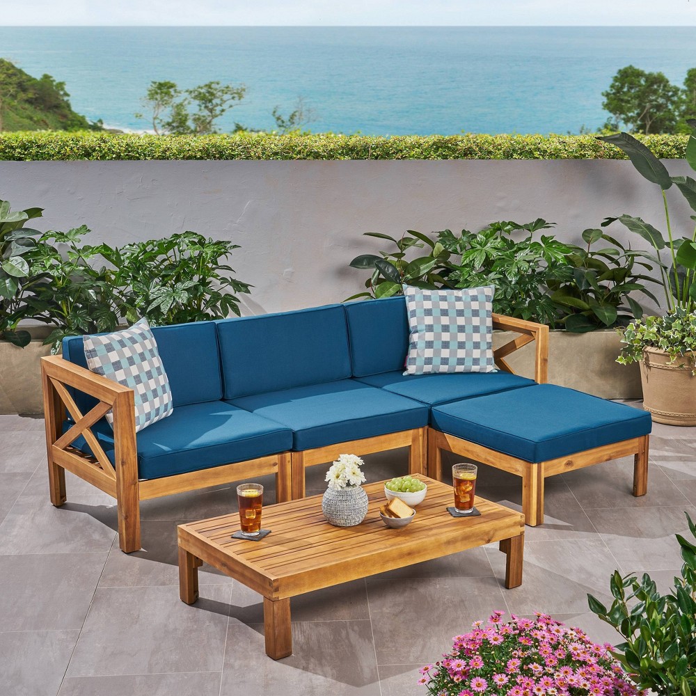 Photos - Garden Furniture Alcove 5pc Acacia Wood Sofa Set Teak/Dark Teal - Christopher Knight Home