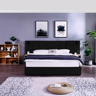 GDFStudio Kennedy Velvet Upholstered King Bedroom Furniture Set with Two Floating Nightstands, Headboard