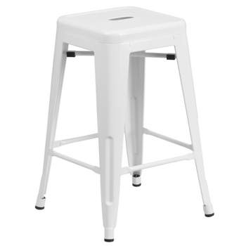 Flash Furniture Commercial Grade 24" High Backless Metal Indoor-Outdoor Counter Height Stool with Square Seat