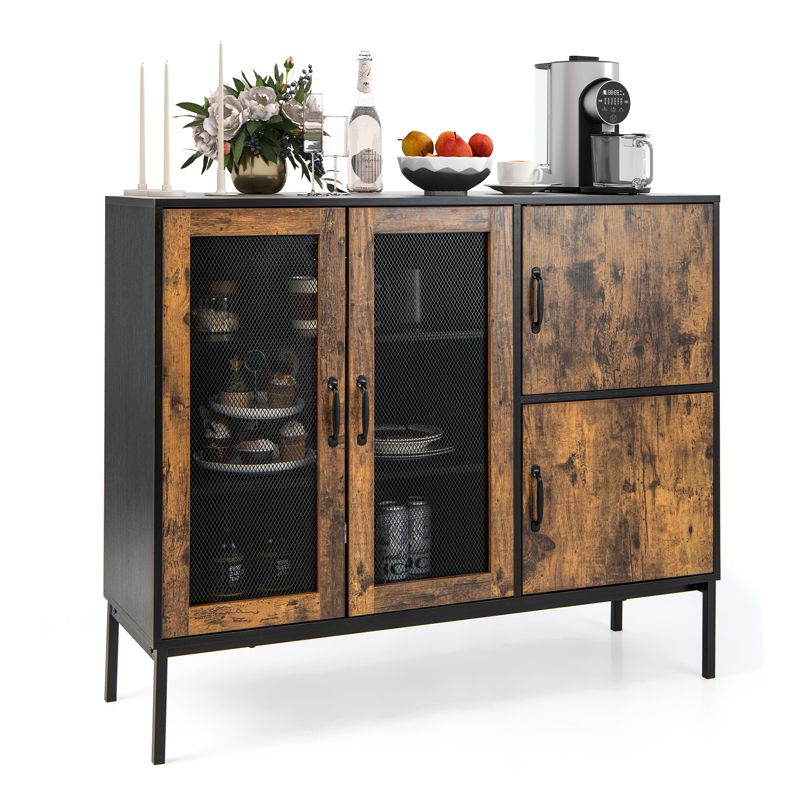 Costway Farmhouse Buffet Sideboard Console Table Cupboard with Metal Mesh Doors & Cabinets, 1 of 11