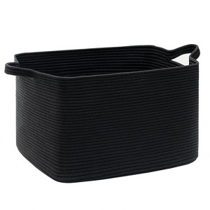 Itopfox Large Woven Storage Basket for Blankets, Toys, and Clothes, Rectangle Rope Laundry Hamper for Nursery, Bedroom, Black - 1 of 4