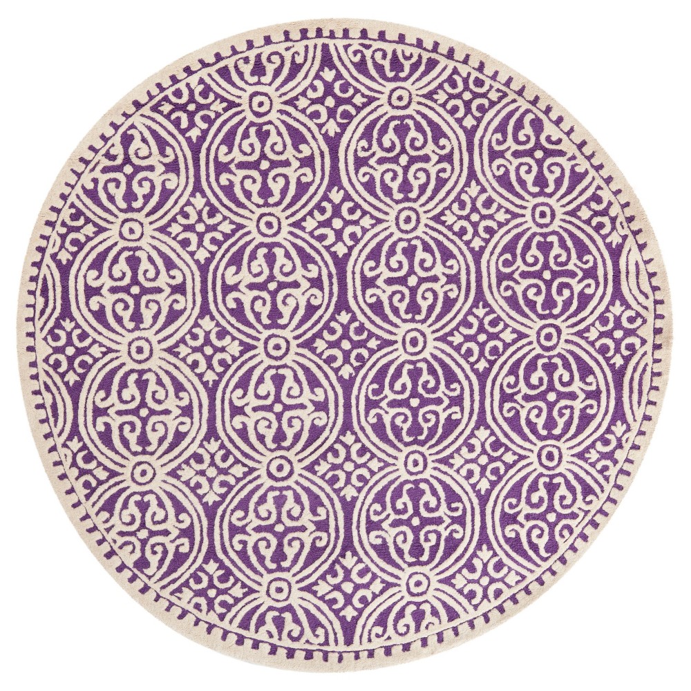Purple/Ivory Color Block Tufted Round Accent Rug 4'