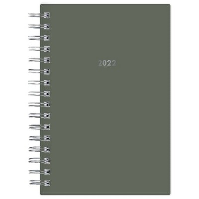 2022 Planner 5" x 8" Daily/Monthly Wirebound Solid Olive - Blue Sky