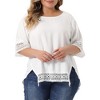 Agnes Orinda Women's Plus Size Lace Crochet Hollow out Crew Neck Short Sleeve Side Split Casual Blouses - 2 of 4