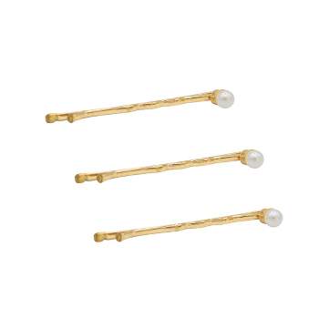 LECHERY Gold Plated Faux Pearl Bobby Pin (3 Piece) - Gold