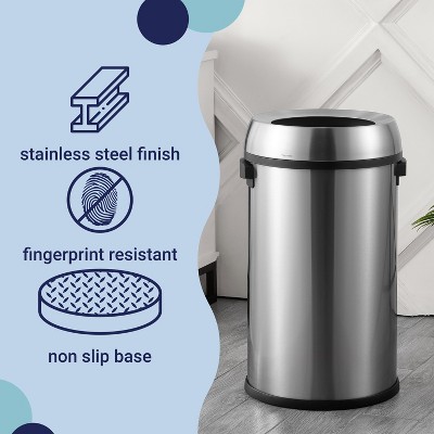 17.2-Gallon Stainless Steel Open-Top Trash Can