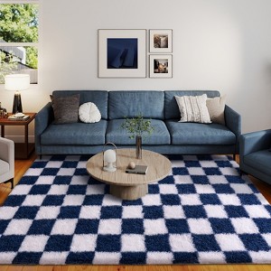 LOVEVOOK Checkered Rugs for Living Room, 5x7ft Area Rugs Non-Slip Shag Fluffy Plush Soft Rug, Carpet for Bedroom, Dorm Home Decor Aesthetic - 1 of 4