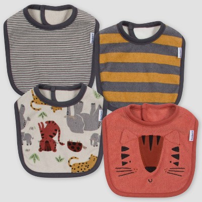 Gerber Baby Boys' 4pk Safari Bib - Yellow/Off-White/Orange