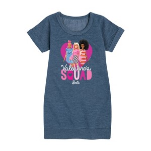 Girls' - Barbie - Valentine's Squad Graphic Short Sleeve Fleece Dress - 1 of 4