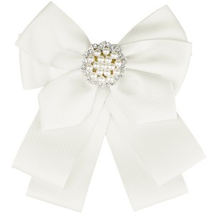 Elerevyo Women's Ribbon Brooch Necktie Pin Bow Tie with Pearl - 1 of 4