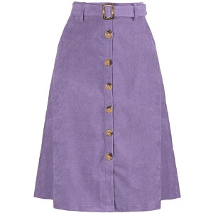 Allegra K Women's High Waist Solid Button Front A-Line Belted Corduroy Midi Skirt - 1 of 4