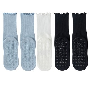 Anna-Kaci 5 Pairs Women's Anti-Slip Crew Yoga Socks Soft Cotton Grip Sole Seamless Toe Design for Pilates Indoor Workouts - 1 of 4