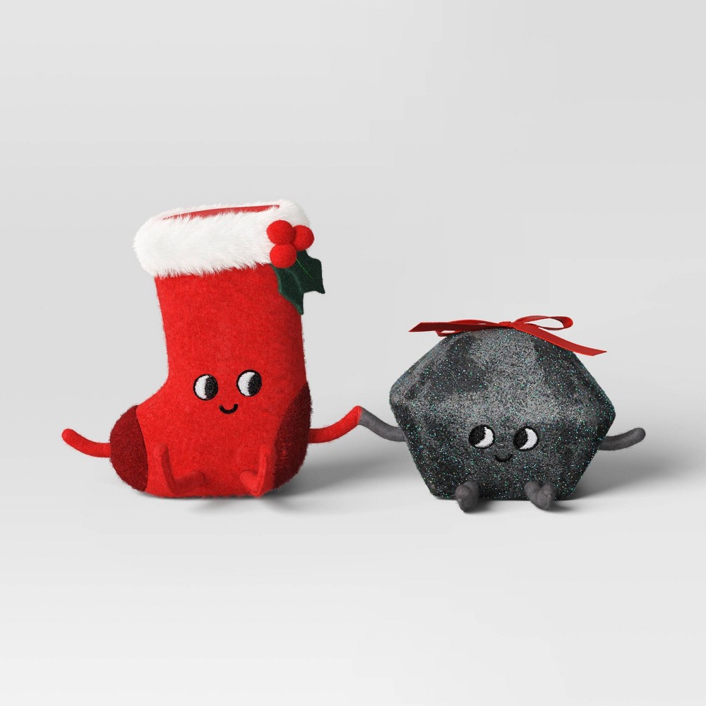 (Case of 24 PCs) Felt Stocking and Coal Christmas Figurine Set - Wondershop™ Red/Gray