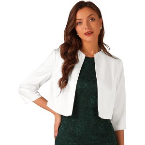 INSPIRE CHIC Women's Cropped Open Front Lapel Collar Business Office Classical Jacket - 1 of 4