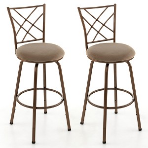Costway Set of 2 24/30 Inch Adjustable Swivel Barstools Metal Dining Chairs Brown - 1 of 4