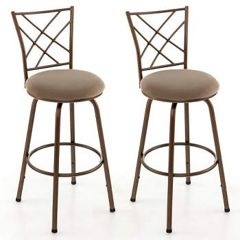 Costway Set of 2 24/30 Inch Adjustable Swivel Barstools Metal Dining Chairs Brown